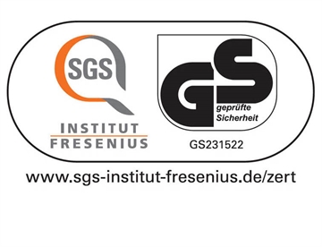 GS-certificeret - Produktet er sikkerheds godkendt (Tysk mærke for sikkerhed)