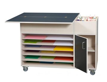 Smart materialevogn til kreative aktiviteter i børnehaven - Fold-ud bord og opbevaring i én