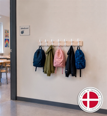Knagerække m. 7 taskekroge til garderober i institutioner, skoler mv. - Dansk produceret