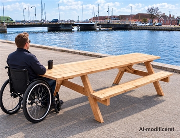 Bord/bænkesæt model Picnic m. forlænget bordplade til kørestolsbruger - handicapvenligt