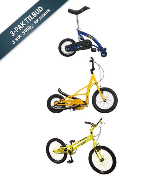 Balance cykel, 3G stepper & Trial cykler - 3-pak tilbud på institutionskøretøjer til skoler SFO\'er mv.