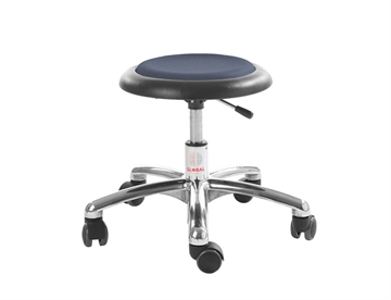 Taburet Micro Alu50, blå. Velegnet til lave arbejdsstillinger i institutioner.