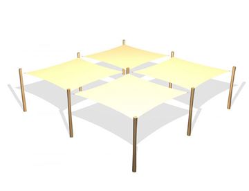  4 x firkantet solsejl 3,6 x 3,6 inkl. robinia stolper og beslag