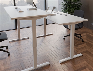 Hæve sænkebord / justerbart skrivebord (160x80 cm) - Her med hvid melamin overflade og hvidt stel 