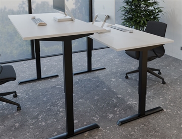 Hæve sænkebord / justerbart skrivebord (160x80 cm) - Her med hvid melamin overflade og sort stel 