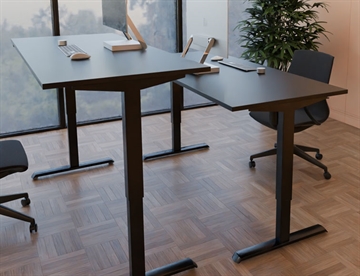 Hæve sænkebord / justerbart skrivebord (160x80 cm) - Her med sort melamin overflade og sort stel 