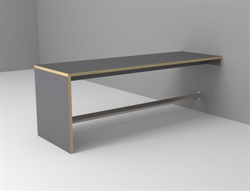 Gavlbord til vægmontering, L. 240 cm. Højbord med fodstøtte og laminat overflade