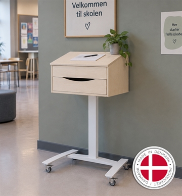 Indskrivningspult m. skrå top, opbevaring og hæve sænkestel - Dansk produceret