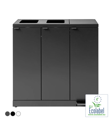 Bica affaldsstation m. 3 fraktioner, 3x65L, ene beholder med pedal / håndfri - Indendørs affaldshåndtering 