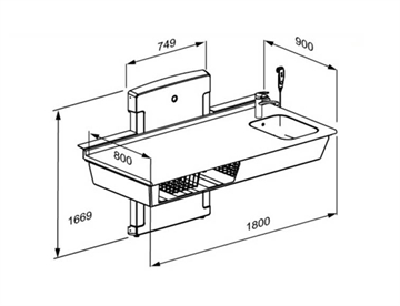 Mål - lavgående puslebord m. sanitet L180 cm.