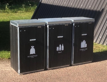 Klassiske udendørs affaldsbeholder m. låg - brug evt. til udendørs affaldssortering