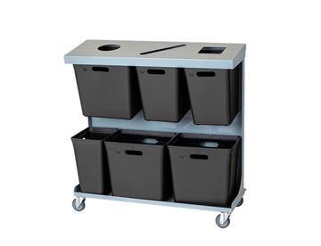 Kildesorteringsvogn - Affaldsvogn med 6 affaldsspande til kildesortering / sortering af affald