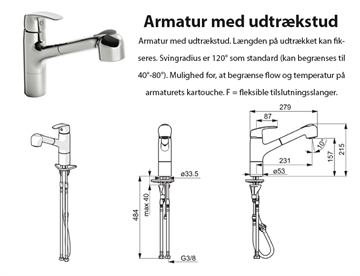 Armatur med udtrækstud
