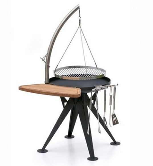 Bålgrill Ø60 cm med arm med justerbar wiretræk og grillrist i rustfri stål