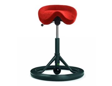BackApp balancestol med sort stel og sæde betrukket med rød microfiber