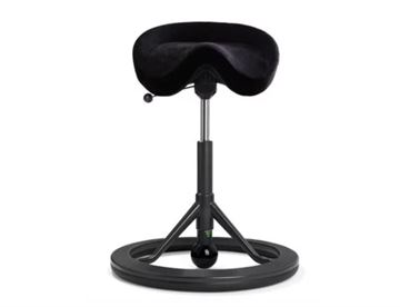 BackApp balancestol med sort stel og sæde betrukket med sort microfiber