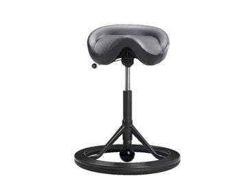 BackApp balancestol med sort stel og sæde betrukket med sort skind