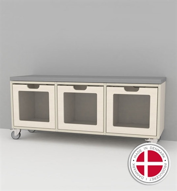 Mobil Kubus Bænk m/hynde og opbevaringskasser - Institutionsmøbel 