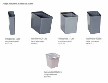 Mulige beholdere i genbrugsplast til affaldsstation - Affaldssortering