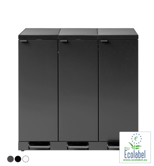 Bica affaldsstation (3x65L) til indendørs affaldssortering - her m. låg og håndfri betjening m. pedal