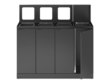 Bica Basic affaldssortering, 4x45 L. Beholder med 4 fraktioner til sortering, 3 åbne indkast + 1 løftelåg 