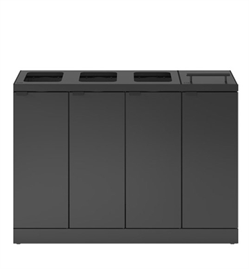 Bica Basic affaldssortering, 4x45L., 3 åbne indkast, 1 løftelåg. Affaldssystem til mindre affaldsmængder.