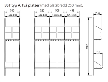 Mål - startersektion kombination A, 2 rum - BST garderobesystem