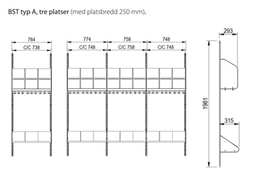 Mål - startersektion kombination A, 3 rum - BST garderobesystem