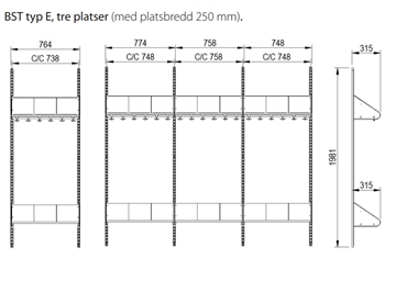 Mål - startersektion kombination E, 3 rum - BST garderobesystem