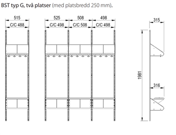 Mål - startersektion kombination G, 2 rum - BST garderobesystem