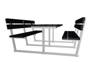 Teknisk tegning - Hornslet bord-bænke system med ryglæn, plast.