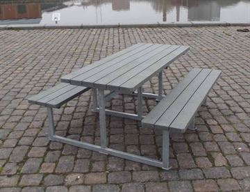 Bord/bænke sæt model Hornslet uden ryglæn - planker i genbrugsplast her grå