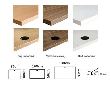 Bordplader til vægmonteret hæve sænkeborde - Se her farver og størrelser