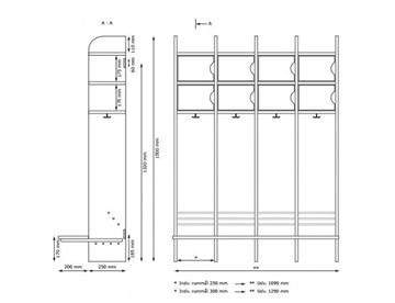 Mega Børnegarderobe med bænk - mål 4 sektioner