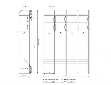 Mega Børnegarderobe uden bænk - mål 4 sektioner