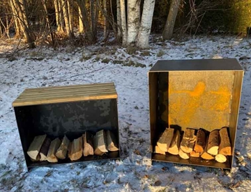 Rustik brændekasse - Brændeopbevaring med eller uden sæde / bænk