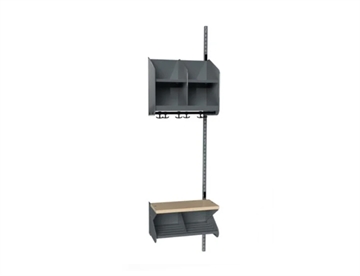 Her BST Påbygningssektion m. bænk, Kombi C m. 2 rum (B 500 / 600 mm) - Mørkegrå Børnegarderobe i stål