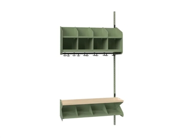 Her BST Påbygningssektion m. bænk, Kombi C m. 4 rum (B 1000 mm) - Grøn Børnegarderobe i stål