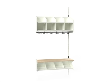 Her BST Påbygningssektion m. bænk, Kombi C m. 4 rum (B 1000 mm) - Hvid Børnegarderobe i stål