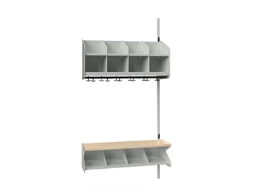Her BST Påbygningssektion m. bænk, Kombi C m. 4 rum (B 1000 mm) - Lys grå Børnegarderobe i stål
