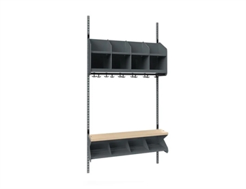Her hel startersektion børnegarderobe m. bænk Kombi C, BST børnegarderobe i stål