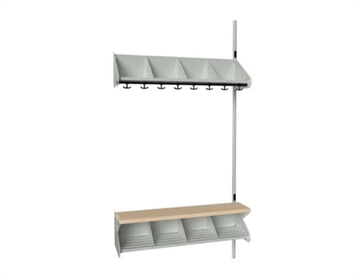 Her BST Påbygningssektion m. bænk, Kombi G m. 4 rum (B 1000 mm) - Lys grå Børnegarderobe i stål
