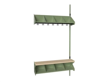 Her BST Påbygningssektion m. bænk, Kombi G m. 4 rum (B 1000 mm) - Grøn Børnegarderobe i stål