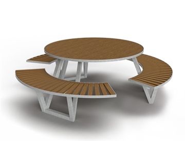 Cirklen bord/bænkesæt med stel galvaniseret stål og mahogni lister