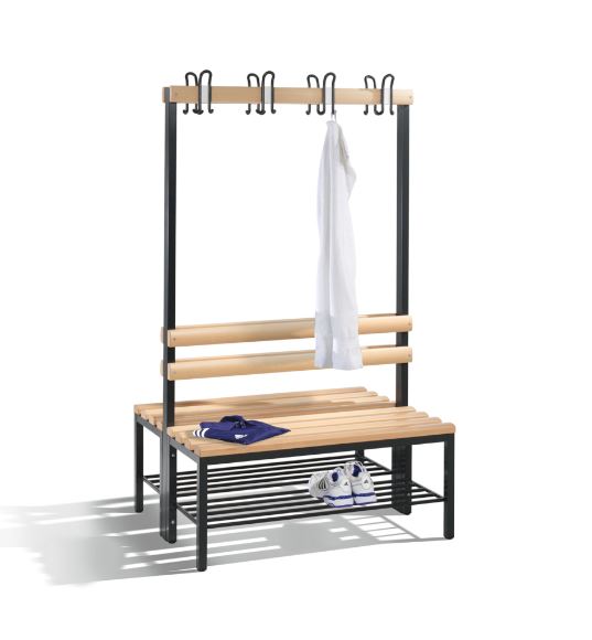 Dobbeltsidet omklædningsbænk med skohylde - 100 cm