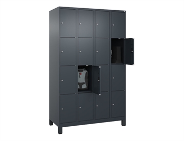 Personaleskab Evolo Plus med ben - 4 søjler - 16 rum - B 120 cm