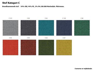 Kategori C - Brandhæmmende stof  - 54% Uld, 44% PE, 2% PA.