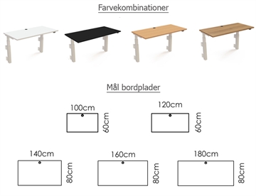 2-søjlet vægmonteret Hæve sænkeborde - flere størrelser og farver