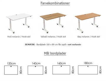 Hæve sænkeborde med flip-top bordplade - flere størrelser og farver