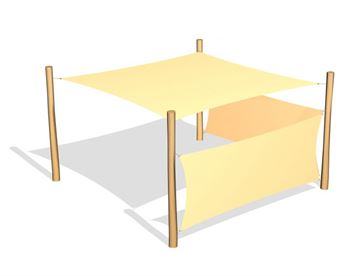  Firkantet solsejl 3,6 x 3,6 med 2 side sejl - inkl. robinia stolper og beslag